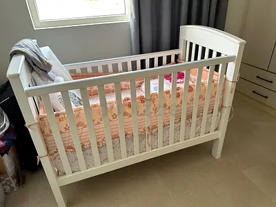 White Wooden Baby Crib - Good Condition