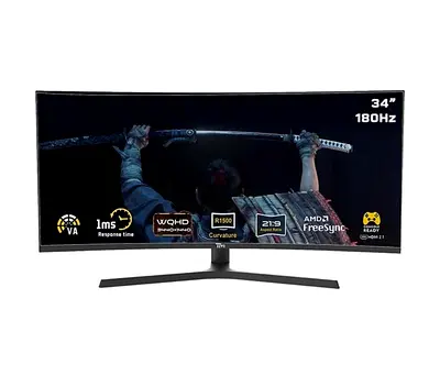 34 inch Ultra-Wide Curved Gaming Monitor – WQHD 3440×1440, 180 Hz, 1 ms (OD), HDR10, 1500R Curvature