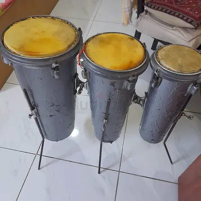 Set of 3 Conga/Bongos Style Hand Drums with Stands – Used