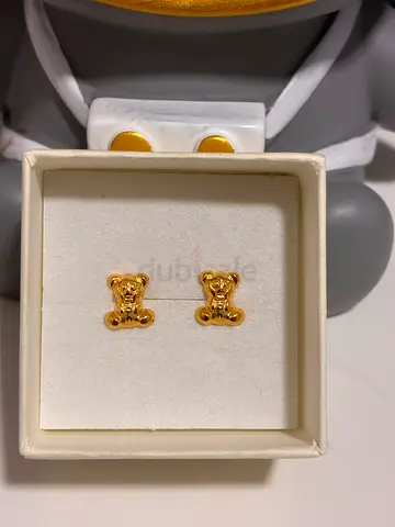 18K Real Gold Bear Screw-Back Earrings | Small Lightweight | Secure Lock | Perfect for Daily Wear