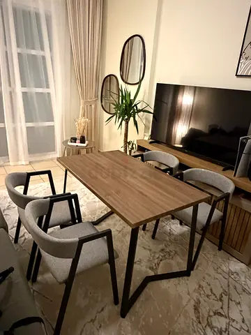 Wooden Dining Table with 4 Upholstered Chairs - Modern Set