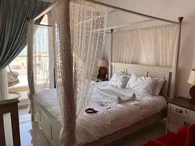 White Canopy Bed Frame with mattress  - Good Condition