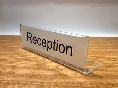 Clear acrylic desk sign - Reception