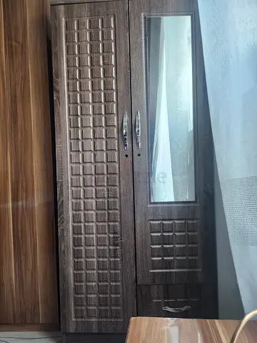 Dark Wood Two-Door Wardrobe with Mirror — Good Condition new one