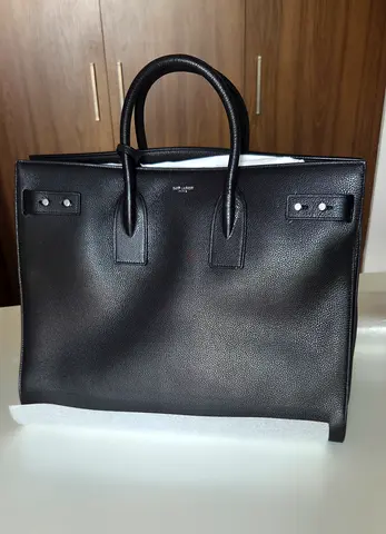 Black Saint Laurent-style Large Leather Tote Bag