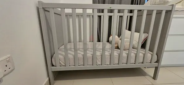 Gray Wooden Baby Crib without Mattress — IKEA Sundvik