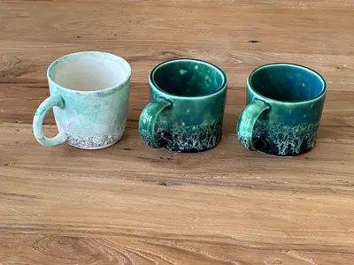Set of 3 Handmade Ceramic Mugs — Green/Seafoam