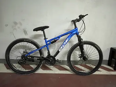 Blue BDR full-suspension mountain bike, medium frame