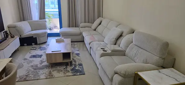 Large Light Grey L-Shaped, 3 Recliner Sofa Set with Ottoman (Good Condition)