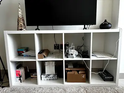 White 8-Cubby Storage Shelf / TV Unit — Good Condition
