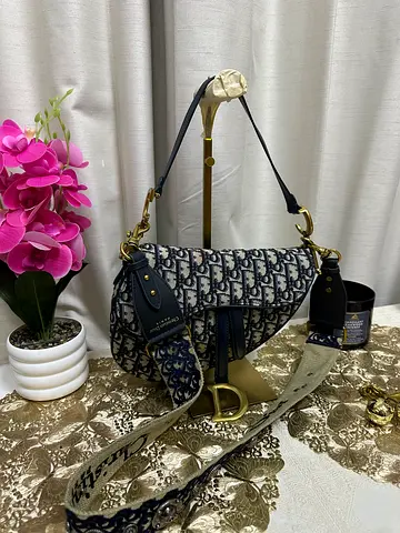 Preloved Authenticity not Guranteed Dior Saddle Bag with Wide Embroidered Strap - Blue/Beige