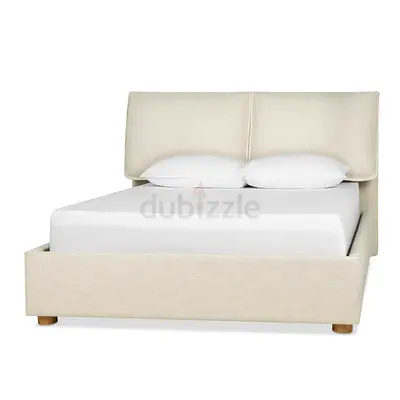 Beige Upholstered Double Bed with Headboard