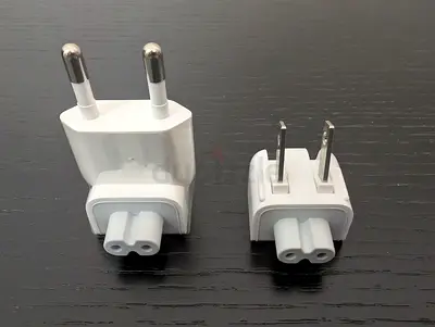Set of international power plug adapters (UK, EU, US) - white, used