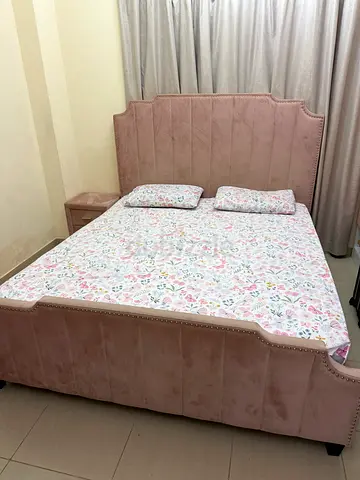 Upholstered queen Size Bed with Headboard - Blush Pink