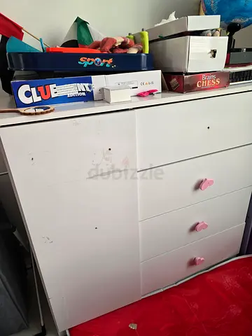 White Kids Dresser with 4 Drawers and Side Cabinet - Used