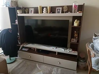 Wooden TV Cabinet with Shelves and Drawers