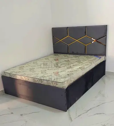 Brand New Grey upholstered Queen size bed with headboard and mattress