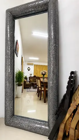 Large Full-Length Decorative Floor Mirror with Silver Mosaic Frame