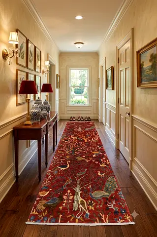 100 x 293cm Traditional Hand-Knotted Red Runner Rug with Nature Motifs afghan wool carpet