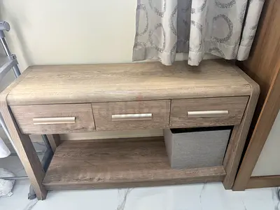 Wooden Console Table with Drawers and Lower Shelf - Light Oak