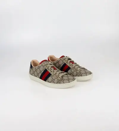 Gucci Beige GG Supreme Web Ace Sneakers