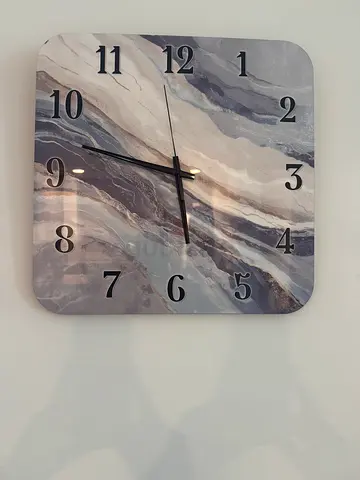 Square wall clock with grey marble abstract design