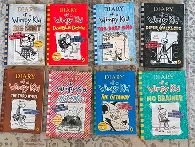 Set of 8 Diary of a Wimpy Kid Hardback and softback  Books - Collection
