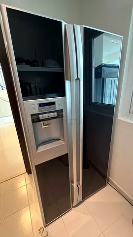 Hitachi Side-by-Side Refrigerator with Water  Ice Dispenser - Black Glass - needs repair