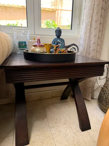 Dark Wood centre table and 2 Side Table with Tiered Edge Details
