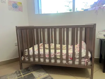 Ikea Wooden Baby bed almost new with Mattress used less than 1 month