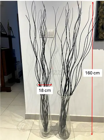 Pair of Tall Clear Glass Floor Vases with Curly Black Branches – 160cm!