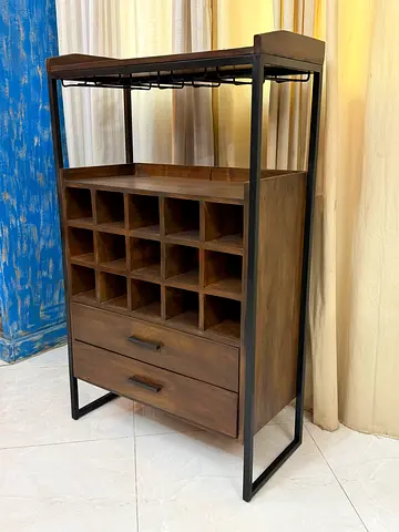West elm Wooded Bar Cabinet with Wine Rack Storage Drawers 75x35 height 125 cm