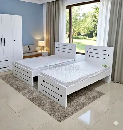 Brand New Pair of White Single Beds with Headboards — Modern Design and Mattress