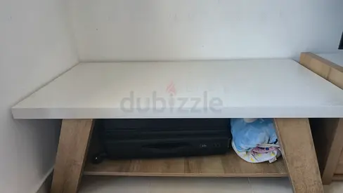 Simple white and oak coffee table with shelf - good condition