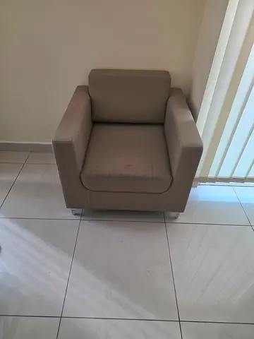 Single Beige Upholstered Armchair - Good Condition