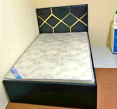 Modern Single Bed with Geometric Headboard and Mattress