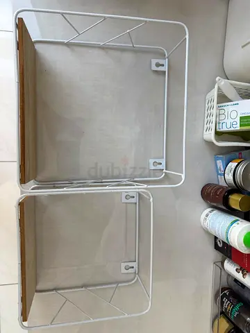 Set of 2 Wall-Mounted Storage Shelves – Metal  Wood Design
