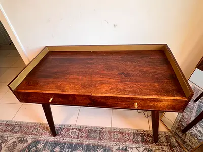 Solid Wood Writing Desk with Brass Trim and Drawers