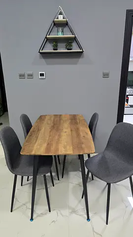 Compact wooden dining table with 4 grey chairs - good condition