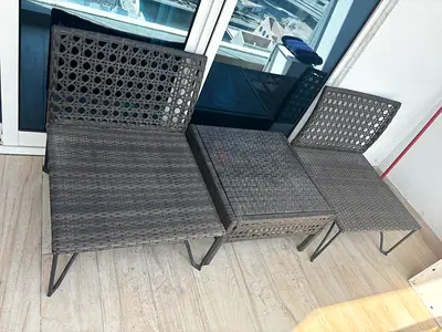 Set of 2 Wicker Outdoor Chairs with Side Table