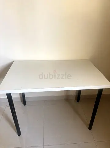 Simple white rectangular dining/work table with metal legs