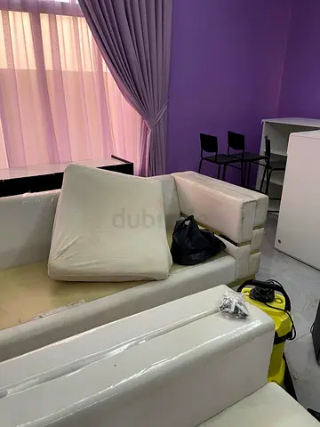 Light-colored 3-seater sofa set — needs minor repair/cleaning