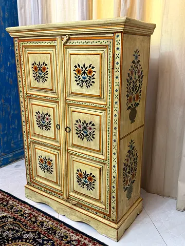 Hand-Painted Mediterranean Bone-Inlaid Style Armoire Cabinet 84x36 height 122 cm