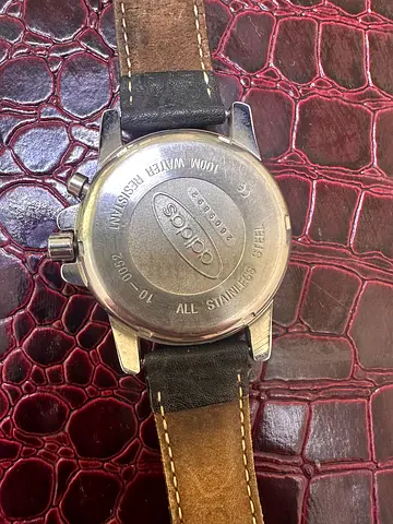 Adidas vintage stainless steel chronograph watch with leather strap (used)