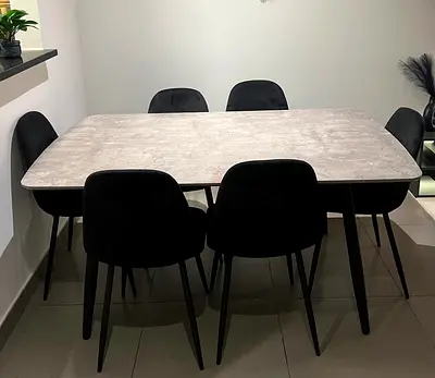 Modern 6-Seater Dining Table with Chairs - Concrete Look Top