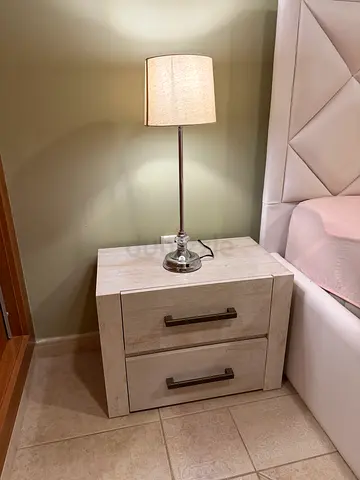 Light Wood Nightstand / Bedside Table with Two Drawers ( 2 LAMPS FOR FREE)