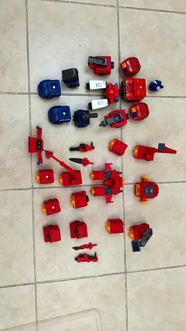 Vintage red and blue transforming toy robot parts