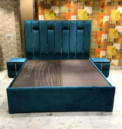 Teal Velvet King Size Bed Frame with Headboard and Matching Nightstands  Storage