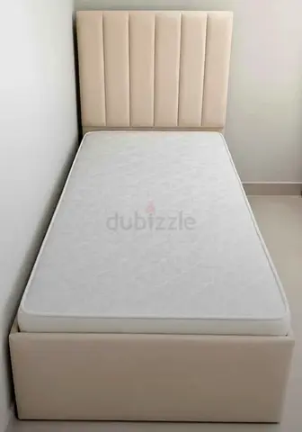 Single Upholstered Bed Frame with Mattress - Beige