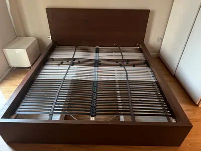 King size wooden bed frame with slatted base - dark brown